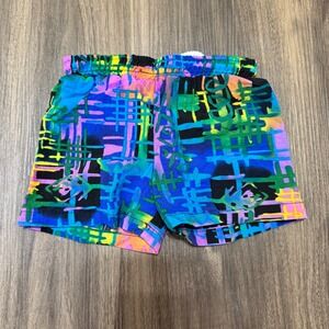 Vintage‎ Swim Trunks Baby Boy XS 100% Cotton Made in USA Neon Hashtag AOP
